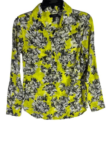JCREW Woman 2 Silk Cotton buttonup yellow Collared floral longsleeve Blouse2172