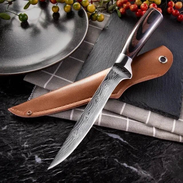 Kitchen Knife Boning Knife Damascus Laser Pattern Butcher Knife Stainless Steel