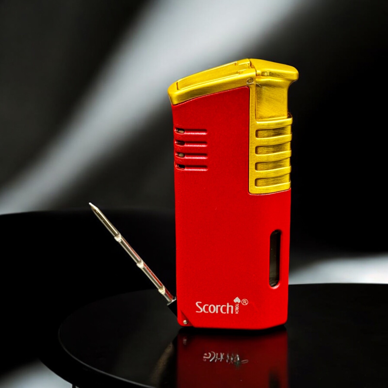 Triple Flame Refillable Windproof Lighter W/ Cigar Punch