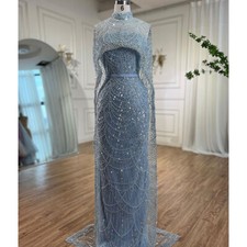 Luxury Pearls Dubai Mermaid Evening Dresses With Cape Wedding Party Prom Gowns