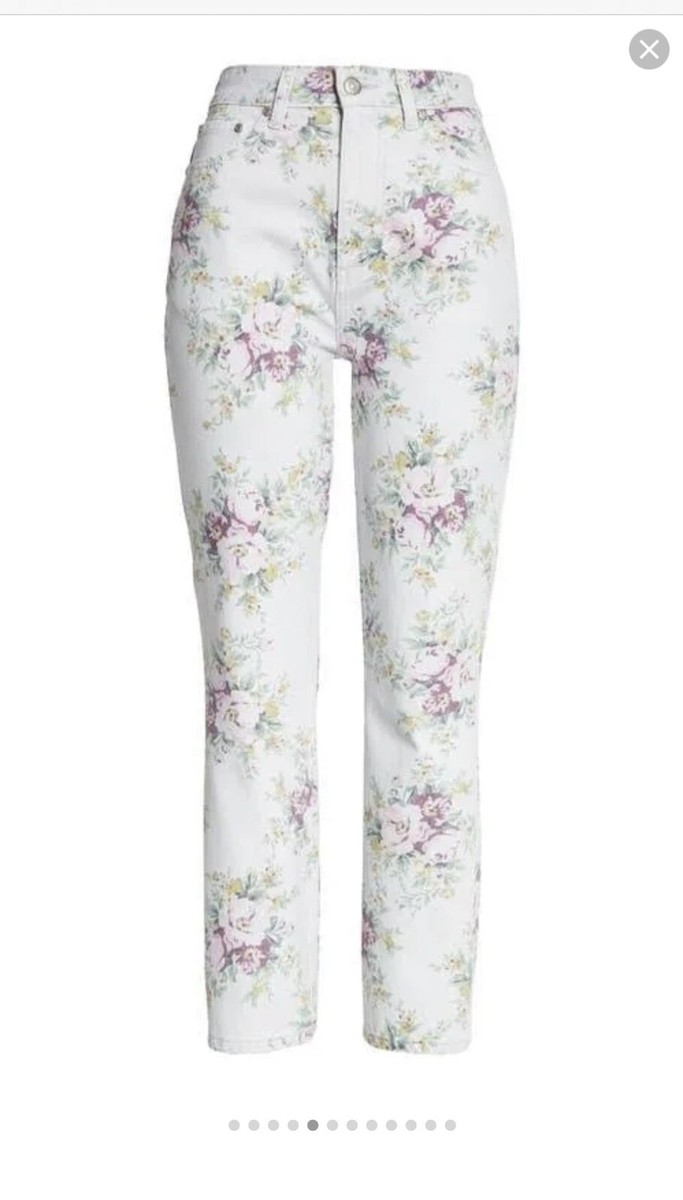 NWT Ganni Betzy Floral print cropped denim jeans sz 26 | eBay