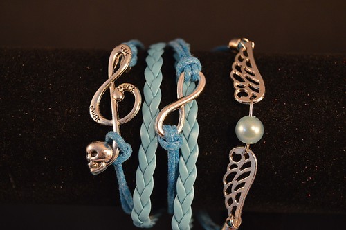 LEATHER CHARM BRACELET G-CLEF SKULL WINGS New! Jewelry USA SELLER! stylish - Picture 4 of 7