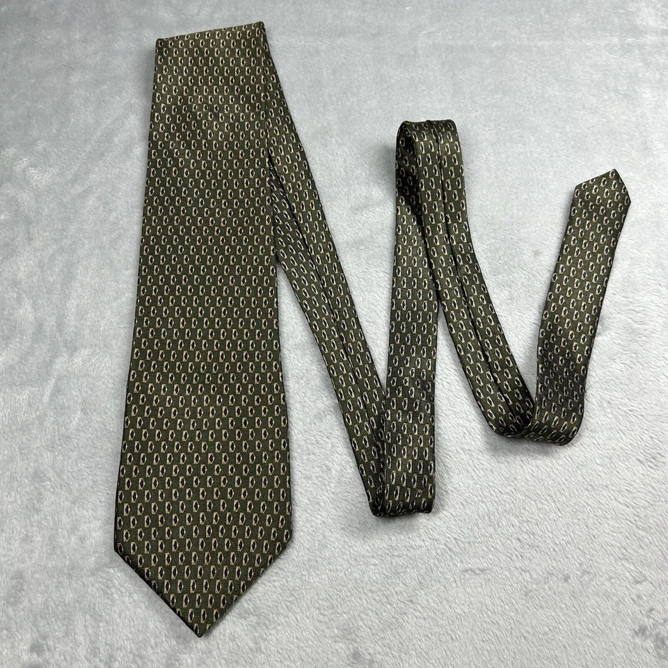 Corbata para hombre NEO BILL BLASS 100 % seda hecha en Corea abstracta moderna verde oliva Foto 2 de 4