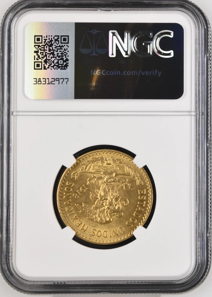 1918 Mexico 20 peso Gold Coin NGC MS63 Mint State Great Luster Tough Early Type! - Image 4 of 4