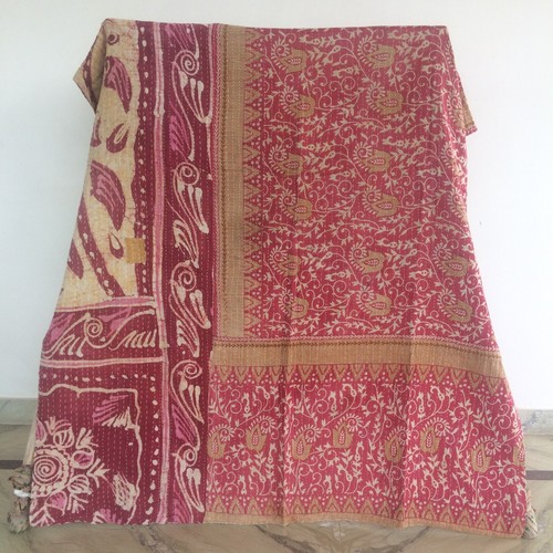 Vintage Quilt Indian Reversible Kantha Throw Blanket Coverlet Twin Size Bedding - Picture 13 of 19