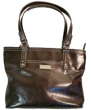 Nine West Dark Brown Shoulder Bag Purse 12" x 9" x 4" Faux Shiny Leather 