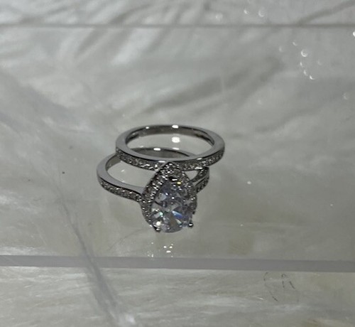 WHITE GOLD PLTD/WHITE SAPPHIRE Pear CUT BRIDAL/WEDDING/ENGAGEMENT Ring Set SZ 10 - Picture 17 of 18