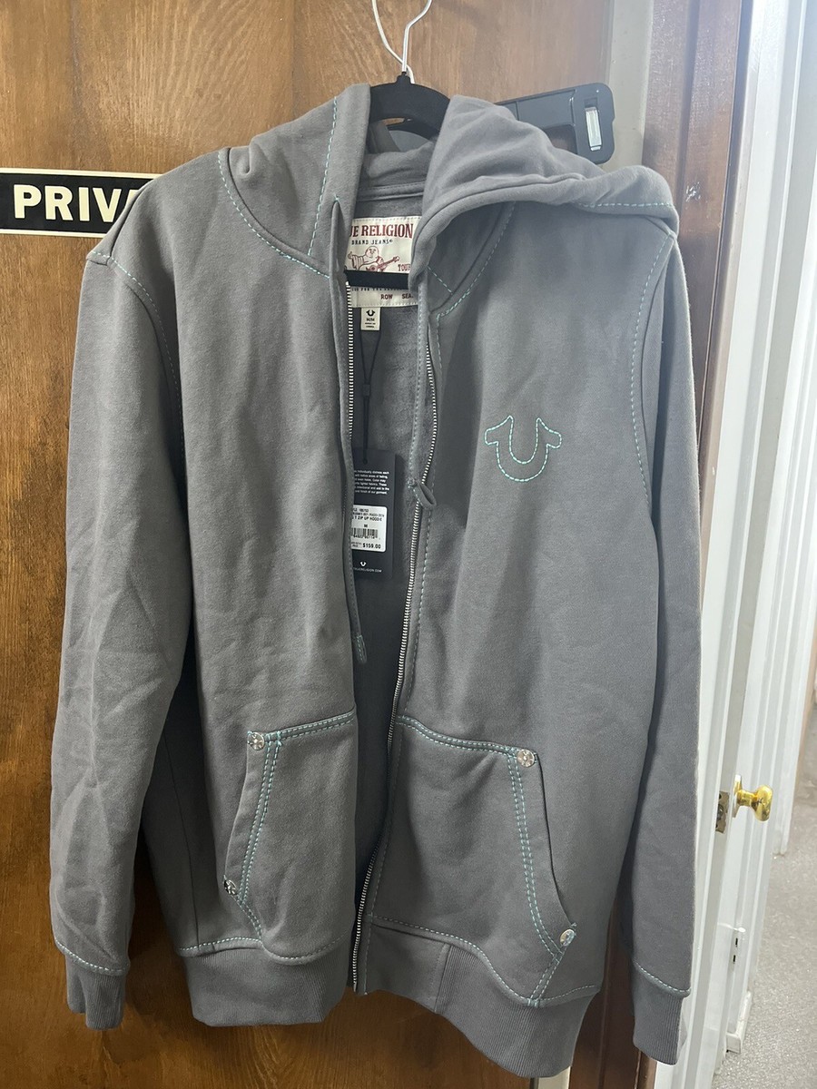 True Religion Zip Up Hoodie Size M Gray Buddha Print Sweatshirt | eBay