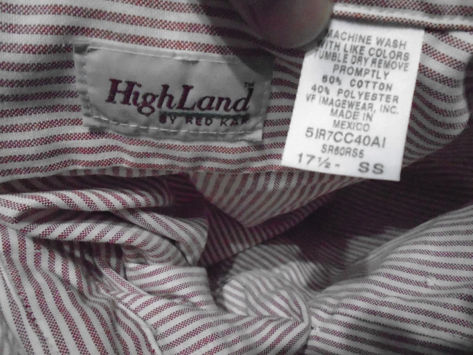 HIGHLAND BY REDKAP ВИНТАЖНЫЙ МУЖСКОЙ КОРОТКИЙ РУКАВ КНОПКА РУБАШКА РАЗМЕР 17 1/2 - Изображение 4 из 4