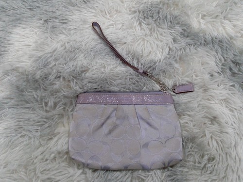 Coach Wristlet Small Black Purple Brown White Green Peach Leather Signature - Picture 20 of 40