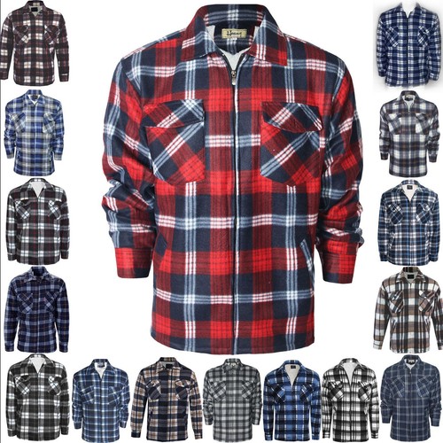 MENS FLEECE LINED PADDED SHIRT SHERPA THICK WARM LUMBER JACK WORK WINTER M-2XL - Picture 1 of 19