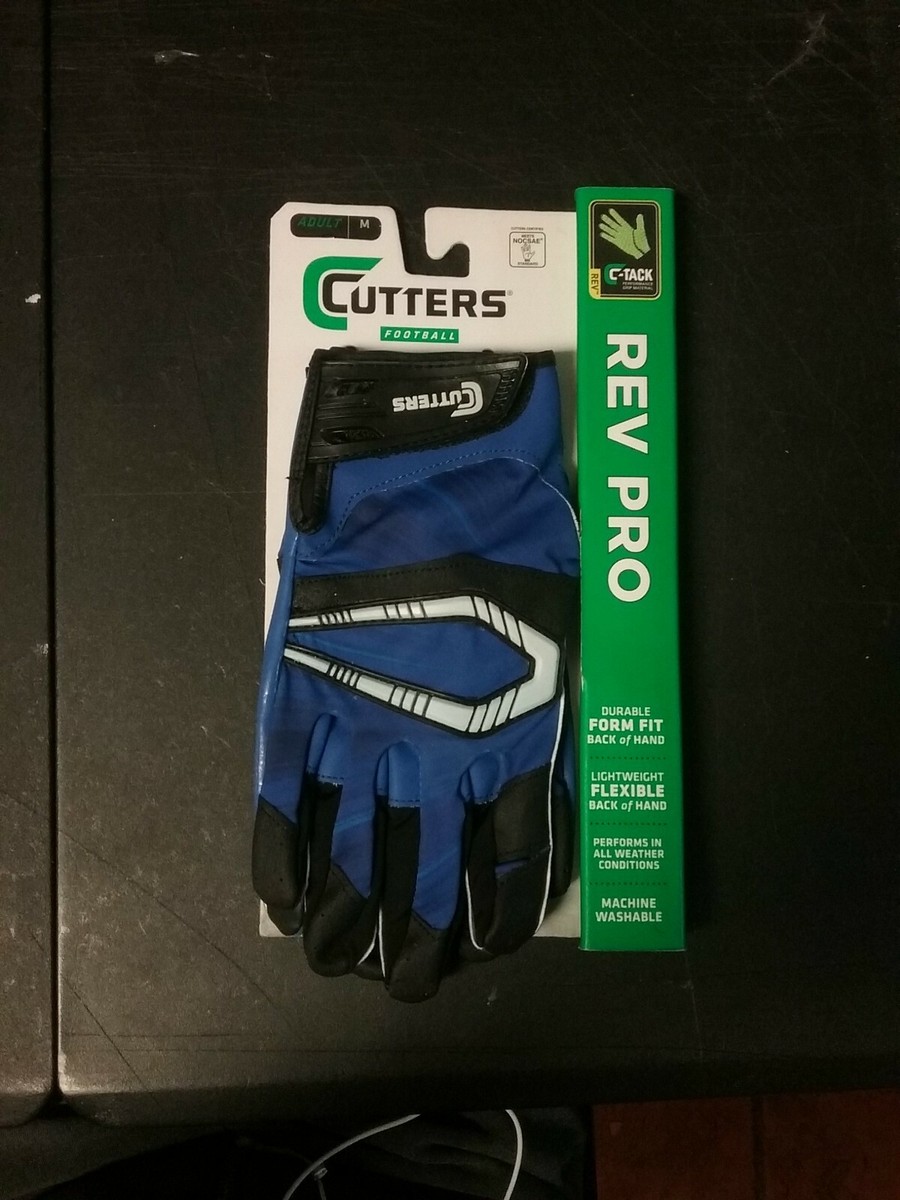 Gants De Football Cutters Rev Pro 3D - Bleus, Taille M (Moyen)