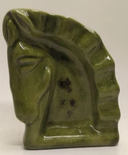 Vintage 1970's, Green Painted Ceramic Horse Head Ashtray, Signed/Etched
