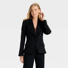 Women's Signature Crepe Fitted Blazer - A New Day Black L