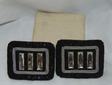 Antique Victorian Pair Black Sliver Micro Beaded Rhinestone Shoe Buckles UNUSED