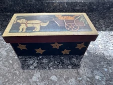 Wooden Storage Box Jewelry/Trinket Box Cat  Driving Dog Cart Funky Folk Art