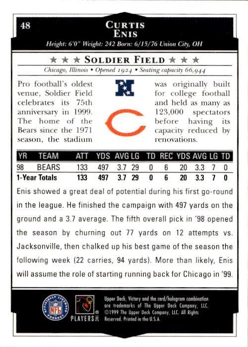 Curtis Enis 1999 Upper Deck #48 Chicago Bears - Image 2 of 2