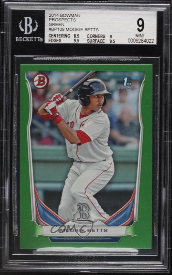 2014 Bowman 1st Prospect Rookie /199 Green Paper #BP109 Mookie Betts RC SP BGS 9 view 16