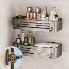 2Pcs Suction Cup Shower Caddy Upgrade Extra-Strong Shelves with Hooks