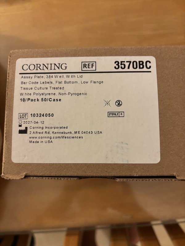 3570BC 384 well  Assay Plate w/lid (10)Pack Corning sealed Brand New In Box save