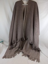 Cape Poncho Brown fringe trim wool blend shawl wrap One Size 72 X 60 HeavyWeight