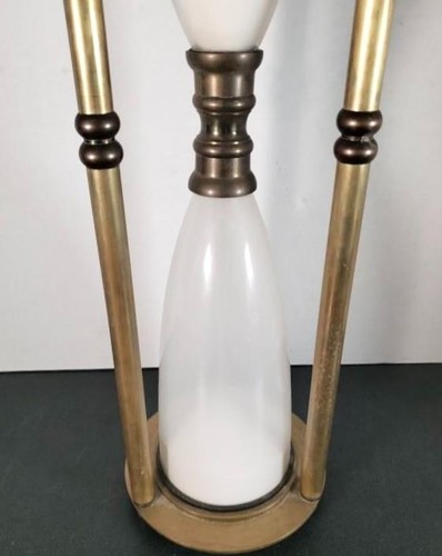 25" Tall Brass & Glass Hourglass White Sand Timer Vintage Decor Decorative - Picture 4 of 6