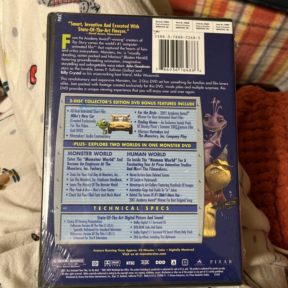 Disney Pixar Monsters Inc Collector’s Edition 2-Disc DVD 2002 New Sealed ~ USA - Image 3 of 3