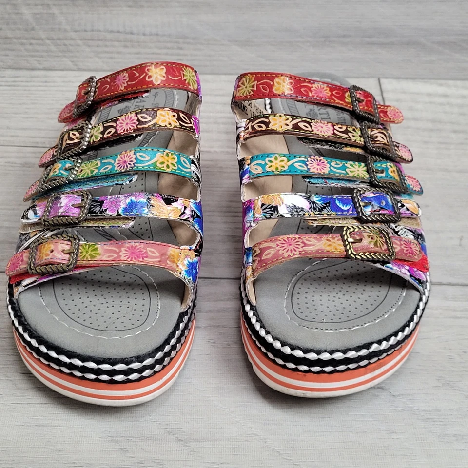 🌺 L'ARTISTE Spring Step Platform Sandals Zassera Leather Floral Straps 38/7.5 - Image 2 of 4