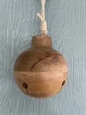 My Texas House 6in Wood Jingle Bell Christmas Hanging Décor Natural  9A 