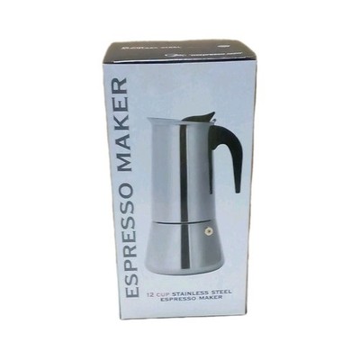 12-Cup Stainless Steel Moka Pot Espresso Maker Manual Stovetop Silver/Black