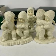 Dept 56 Snowbabies Friendship Lot of 3 Hug Cheer Wreath Angel Figurines Retired