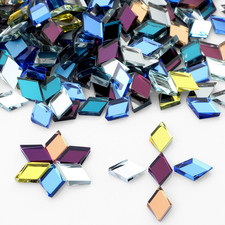 300 Pcs Mosaic Tiles for Crafts Bulk Small Glass Mirror Colorful Diamond Shape P