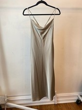 Show me your Mumu Satin Cowl Neck Slip Dress in Light Beige