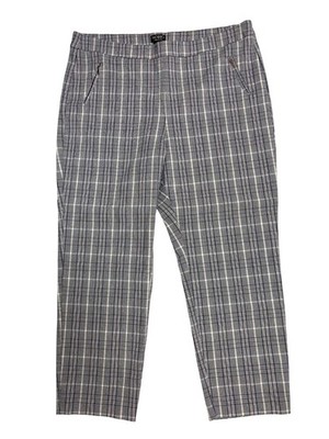 Soho Apparel Ltd Women's 2X Blue Plaid Pants Stretch Pull-On Capri Trousers