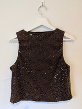 Brown Sequin Top Y2K Party Fairycore Indie Going Out Sleeveless Size 10