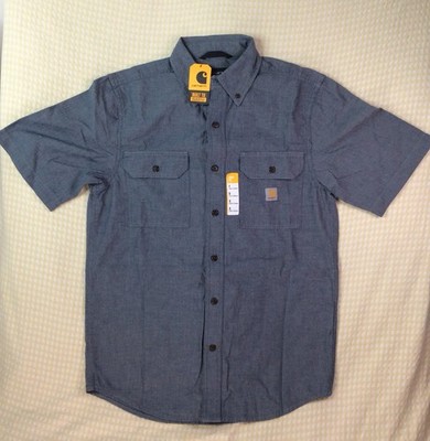 Carhartt Shirt Men s Size Small Gray Loose Fit Short Sleeve Button Down 104369