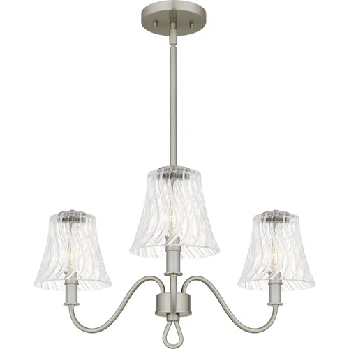 Quoizel McKinney 3Light Chandelier, Brushed Nickel/Clear Swirl Glass - MCK5022BN - Picture 1 of 1