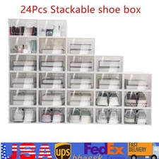 24pcs Clear Shoe Box Stackable Plastic Shoe Storage Organizer Sneaker Container