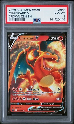 2023 POKEMON SWORD & SHIELD CROWN ZENITH #018 CHARIZARD V PSA 8