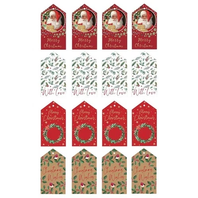 FESTIVE WONDERLAND Christmas Gift Tags with Ribbon Ties Pack 16 - Traditional Designs