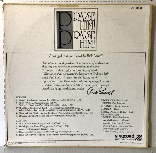 Rick Powell Children's Choir PRAISE HIM! PRAISE HIM! Original 1977 Singcord VG - Picture 5 of 5