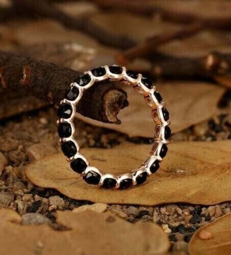 2.20 Ct Round Cut Simulated Black Diamond Wedding Ring 14k Rose Gold Plated - Picture 4 of 4