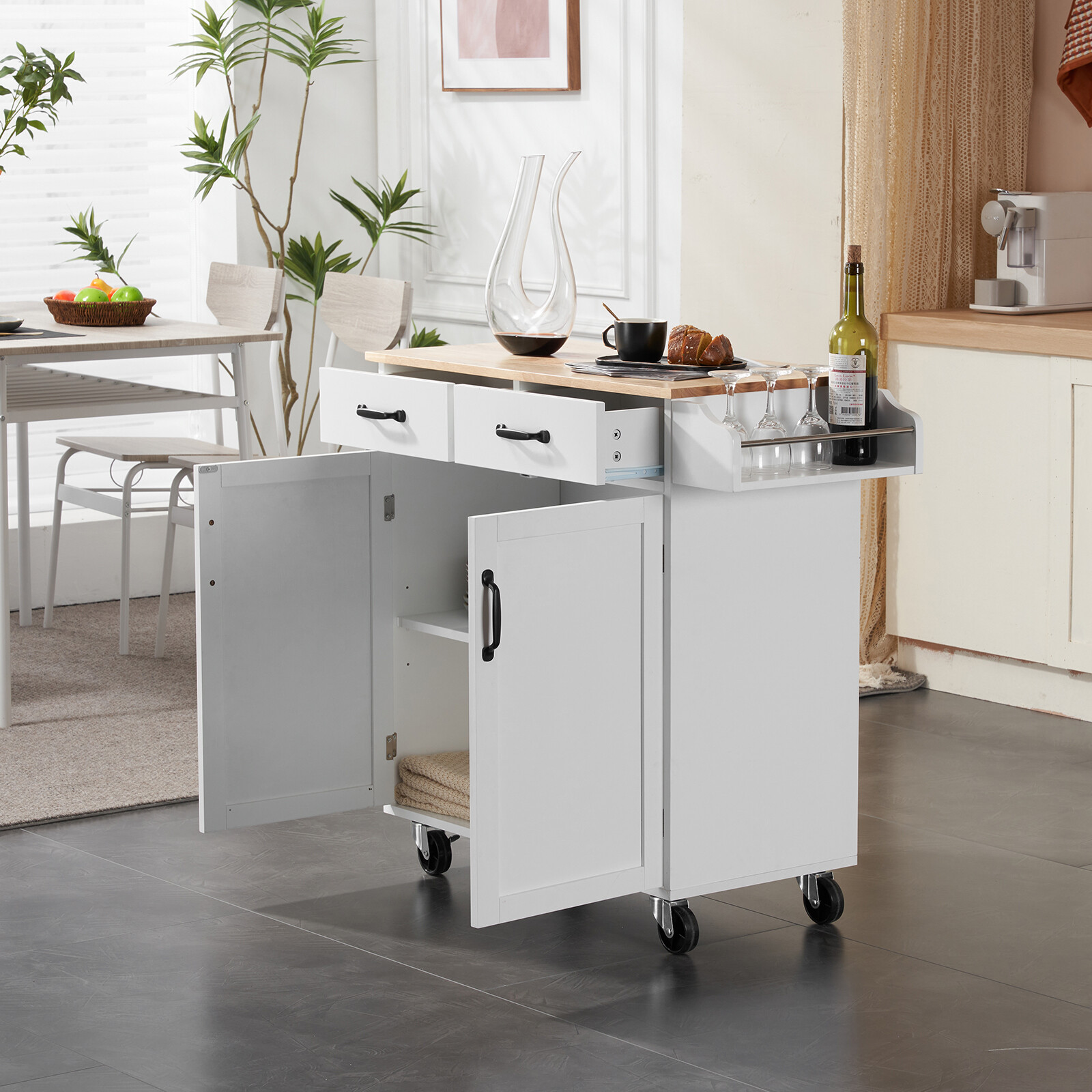 DropLeaf Kitchen Island Trolley Cart Wood Storage with Spice