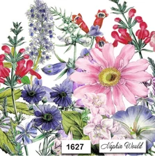 (1627) TWO Individual Paper LUNCHEON Decoupage Napkins - FLOWERS COLORFUL FLORAL
