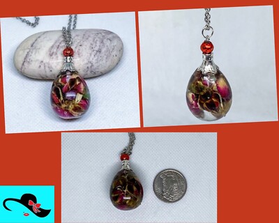 3D teardrop real rose necklace