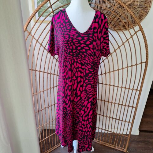 TAKING SHAPE TS Cold Shoulder Leopard Pink Print Dress XXS Plus Size Curve AU 14