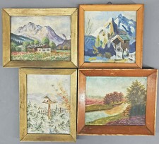 9160064-d Konvolut 4 kleine Gemälde ca.22x19cm Alpenlandschaft Heidelandschaft