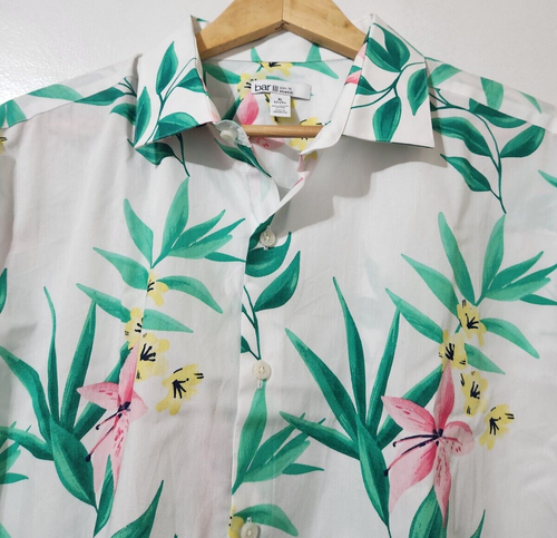 Bar III Shirt Mens 17-17.5 Slim Stretch Long Sleeve Floral All Over Print NEW