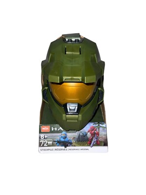 New Mega Construx HALO Stockpile Master Chief Green Helmet Set 72 Pcs.