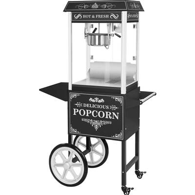 Retro Popcornmaschine Popcornmaker Popcornautomat 1600W 5kg h Schwarz mit Wagen